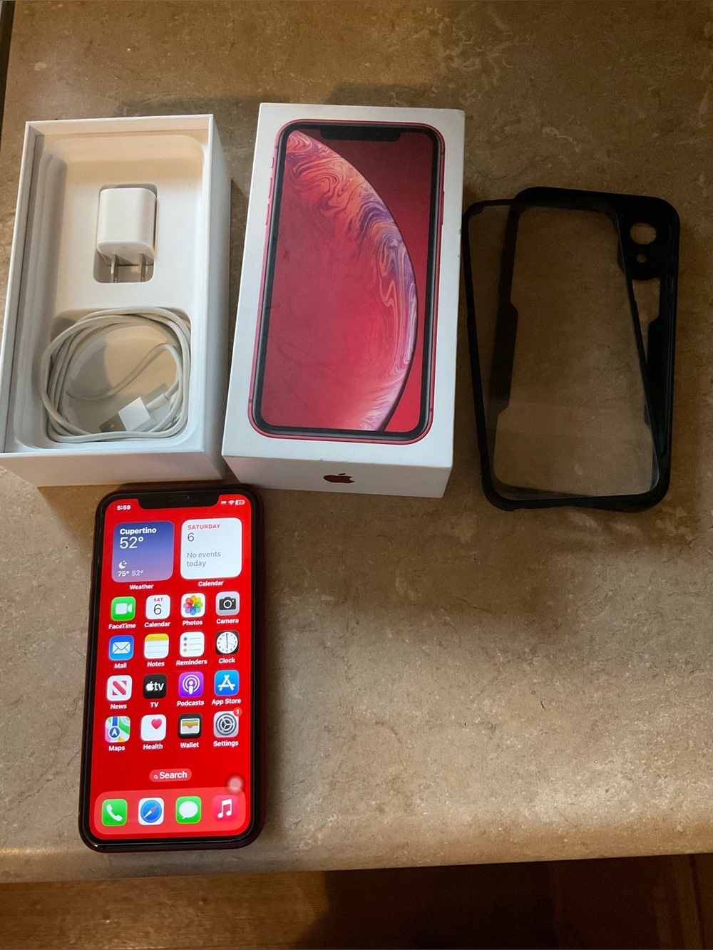Apple iPhone XR Red with Accessories and Protective Case